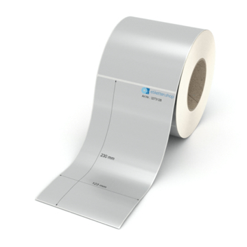Etikett 123 x 230 mm - Polyester silbern permanent - 500 Etiketten pro Rolle - 76 mm Hülse 