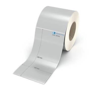 Etikett 123 x 232 mm - Polyester silbern permanent - 500 Etiketten pro Rolle - 76 mm Hülse 