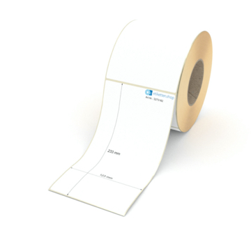 Etikett 123 x 233 mm - Thermopapier weiß leicht ablösbar - 500 Etiketten pro Rolle - 76 mm Hülse 