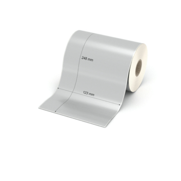 Etikett 123 x 248 mm - Polyester silbern permanent - 150 Etiketten pro Rolle - 25 mm Hülse 