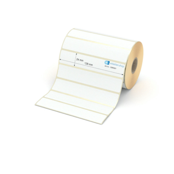Etikett 128 x 24 mm - Transferpapier weiß permanent - 1400 Etiketten pro Rolle - 25 mm Hülse 