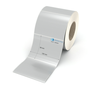 Etikett 128 x 99 mm - Polyester silbern permanent - 1100 Etiketten pro Rolle - 76 mm Hülse 