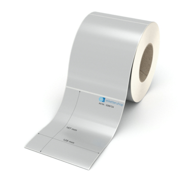 Etikett 128 x 167 mm - Polyester silbern permanent - 700 Etiketten pro Rolle - 76 mm Hülse 