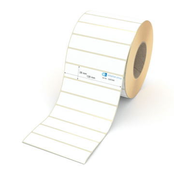 Etikett 129 x 28 mm - Thermopapier weiß leicht ablösbar - 3500 Etiketten pro Rolle - 76 mm Hülse 