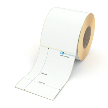 Etikett 129 x 186 mm - Transferpapier weiß permanent - 600 Etiketten pro Rolle - 76 mm Hülse 
