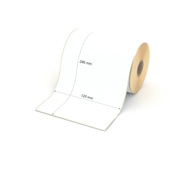 Etikett 129 x 246 mm - Thermopapier weiß leicht ablösbar - 150 Etiketten pro Rolle - 25 mm Hülse 