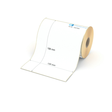 Etikett 135 x 188 mm - Thermopapier weiß permanent - 200 Etiketten pro Rolle - 25 mm Hülse 