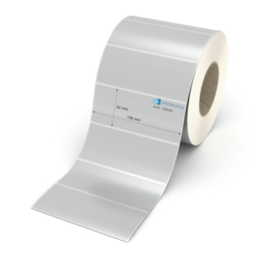 Etikett 136 x 54 mm - Polyester silbern permanent - 2100 Etiketten pro Rolle - 76 mm Hülse 