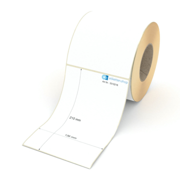 Etikett 136 x 210 mm - Thermopapier weiß leicht ablösbar - 500 Etiketten pro Rolle - 76 mm Hülse 