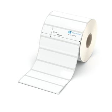 Etikett 85 x 22 mm - Polyester weiß permanent - 1600 Etiketten pro Rolle - 25 mm Hülse 