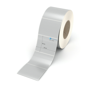 Etikett 85 x 66 mm - Polyester silbern permanent - 1700 Etiketten pro Rolle - 76 mm Hülse 