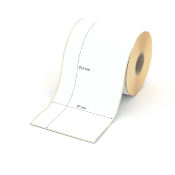 Etikett 87 x 212 mm - Thermopapier weiß leicht ablösbar - 150 Etiketten pro Rolle - 25 mm Hülse 