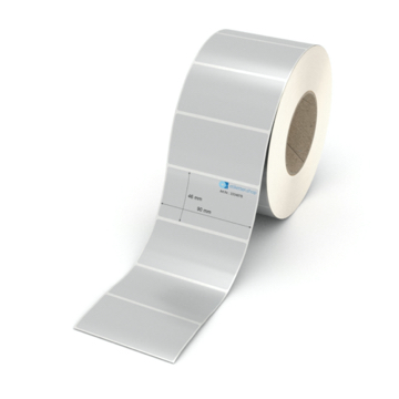 Etikett 90 x 46 mm - Polyester silbern permanent - 2400 Etiketten pro Rolle - 76 mm Hülse 