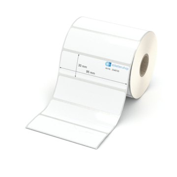 Etikett 95 x 30 mm - Polyester weiß permanent - 1200 Etiketten pro Rolle - 25 mm Hülse 