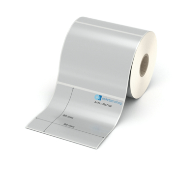 Etikett 95 x 85 mm - Polyester silbern permanent - 450 Etiketten pro Rolle - 25 mm Hülse 
