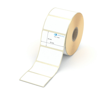 Etikett 50 x 30 mm - Thermopapier weiß permanent - 1100 Etiketten pro Rolle - 25 mm Hülse 