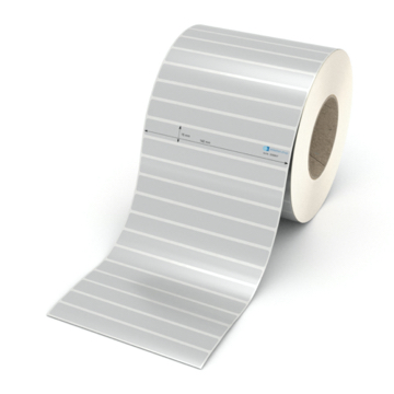 Etikett 142 x 15 mm - Polyester silbern permanent - 6500 Etiketten pro Rolle - 76 mm Hülse 