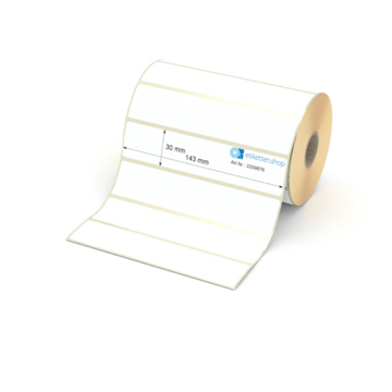 Etikett 143 x 30 mm - Thermopapier weiß permanent - 1200 Etiketten pro Rolle - 25 mm Hülse 