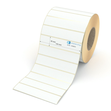 Etikett 143 x 30 mm - Transferpapier weiß permanent - 3500 Etiketten pro Rolle - 76 mm Hülse 