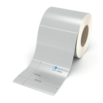 Etikett 143 x 122 mm - Polyester silbern permanent - 900 Etiketten pro Rolle - 76 mm Hülse 