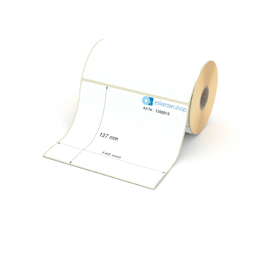 Etikett 145 x 127 mm - Thermopapier weiß permanent - 300 Etiketten pro Rolle - 25 mm Hülse 