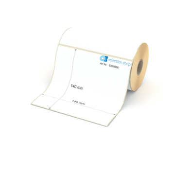 Etikett 146 x 140 mm - Thermopapier weiß permanent - 250 Etiketten pro Rolle - 25 mm Hülse 