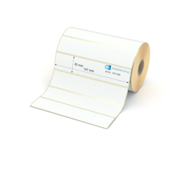 Etikett 147 x 30 mm - Transferpapier weiß permanent - 1200 Etiketten pro Rolle - 25 mm Hülse 