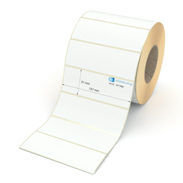 Etikett 147 x 51 mm - Transferpapier weiß permanent - 2200 Etiketten pro Rolle - 76 mm Hülse 