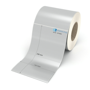 Etikett 147 x 238 mm - Polyester silbern permanent - 450 Etiketten pro Rolle - 76 mm Hülse 