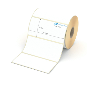 Etikett 102 x 48 mm - Thermopapier weiß permanent - 700 Etiketten pro Rolle - 25 mm Hülse 