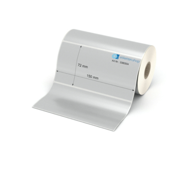 Etikett 150 x 72 mm - Polyester silbern permanent - 500 Etiketten pro Rolle - 25 mm Hülse 