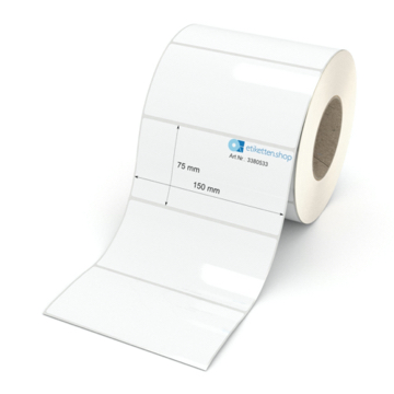 Etikett 150 x 75 mm - Polyester weiß permanent - 1500 Etiketten pro Rolle - 76 mm Hülse 