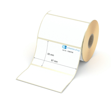 Etikett 97 x 55 mm - Thermopapier weiß permanent - 600 Etiketten pro Rolle - 25 mm Hülse 