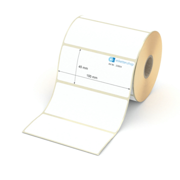 Etikett 100 x 45 mm - Thermopapier weiß permanent - 800 Etiketten pro Rolle - 25 mm Hülse 