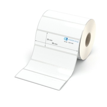 Etikett 99 x 30 mm - Polyester weiß permanent - 1200 Etiketten pro Rolle - 25 mm Hülse 