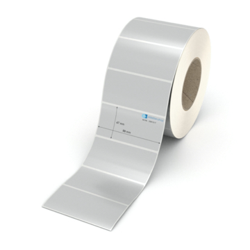 Etikett 99 x 47 mm - Polyester silbern permanent - 2400 Etiketten pro Rolle - 76 mm Hülse 