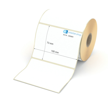 Etikett 100 x 73 mm - Thermopapier weiß leicht ablösbar - 500 Etiketten pro Rolle - 25 mm Hülse 