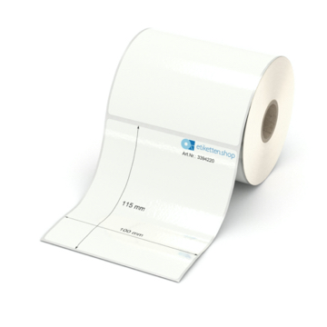 Etikett 100 x 115 mm - PE-Folie weiß permanent - 300 Etiketten pro Rolle - 25 mm Hülse 