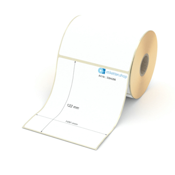 Etikett 100 x 122 mm - Thermopapier weiß permanent - 300 Etiketten pro Rolle - 25 mm Hülse 