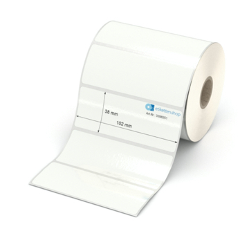 Etikett 102 x 38 mm - PE-Folie weiß permanent - 900 Etiketten pro Rolle - 25 mm Hülse 
