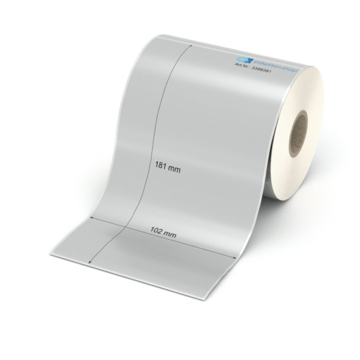 Etikett 102 x 181 mm - Polyester silbern permanent - 200 Etiketten pro Rolle - 25 mm Hülse 