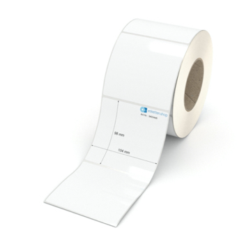 Etikett 104 x 98 mm - Polyester weiß permanent - 1100 Etiketten pro Rolle - 76 mm Hülse 