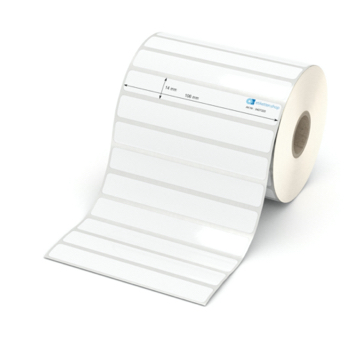 Etikett 106 x 14 mm - Polyester weiß permanent - 2300 Etiketten pro Rolle - 25 mm Hülse 