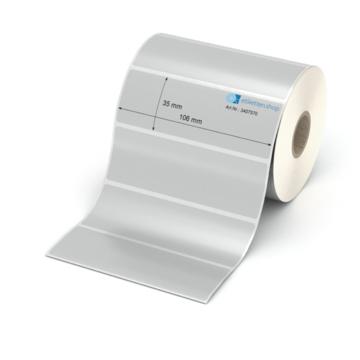Etikett 106 x 35 mm - Polyester silbern permanent - 1000 Etiketten pro Rolle - 25 mm Hülse 