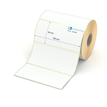 Etikett 106 x 48 mm - Transferpapier weiß permanent - 700 Etiketten pro Rolle - 25 mm Hülse 