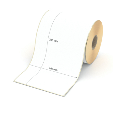 Etikett 106 x 238 mm - Thermopapier weiß leicht ablösbar - 150 Etiketten pro Rolle - 25 mm Hülse 