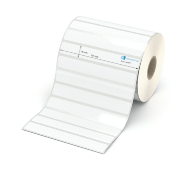 Etikett 107 x 15 mm - Polyester weiß permanent - 2200 Etiketten pro Rolle - 25 mm Hülse 