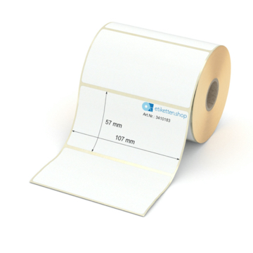 Etikett 107 x 57 mm - Transferpapier weiß leicht ablösbar - 600 Etiketten pro Rolle - 25 mm Hülse 