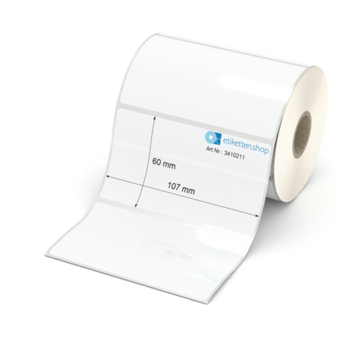 Etikett 107 x 60 mm - Polyester weiß permanent - 600 Etiketten pro Rolle - 25 mm Hülse 