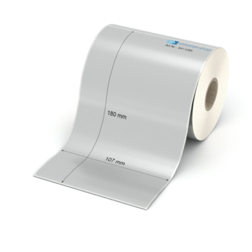 Etikett 107 x 180 mm - Polyester silbern permanent - 200 Etiketten pro Rolle - 25 mm Hülse 